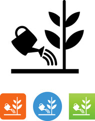 Watering Can With Crops Icon - Illustration