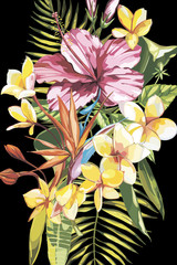Watercolor painting tropical bouquet with exotic flowers. EPS 10