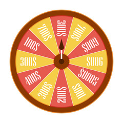 Spinning wheel of fortune. Money win casino game. Flat style. Vector illustration
