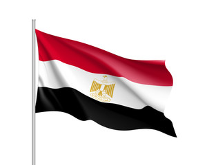 Egypt flag. Illustration of African country waving flag on flagpole. Vector 3d icon isolated on white background. Realistic illustration