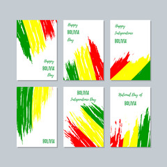 Bolivia Patriotic Cards for National Day. Expressive Brush Stroke in National Flag Colors on white card background. Bolivia Patriotic Vector Greeting Card.