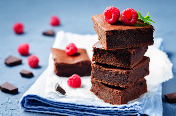 Chocolate cake Brownie with raspberries