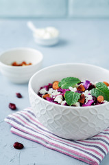 Red Cabbage with Cranberries, Almonds and Goat Cheese stew