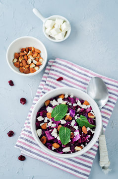 Red Cabbage with Cranberries, Almonds and Goat Cheese stew