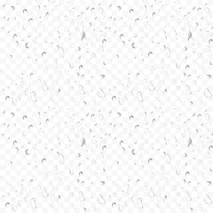 Water rain drops isolated on transparent background. Realistic vector illustration. 3D bubbles on window glass surface