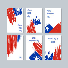 Obraz na płótnie Canvas Chile Patriotic Cards for National Day. Expressive Brush Stroke in National Flag Colors on white card background. Chile Patriotic Vector Greeting Card.