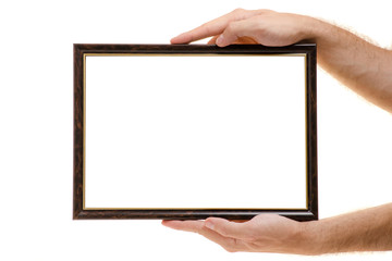 Empty photo frame in male hands