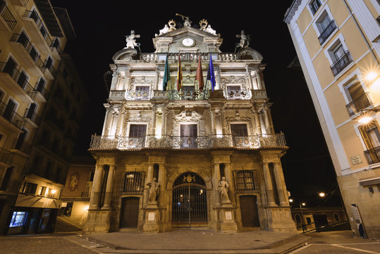 Pamplona Town Hall at Night