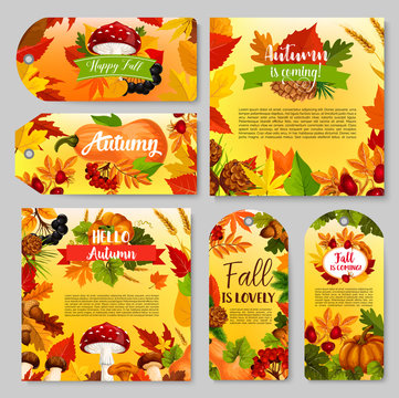 Autumn holiday gift tag, Thanksgiving poster set