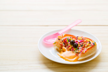 Fried ice-cream decoration on wood table