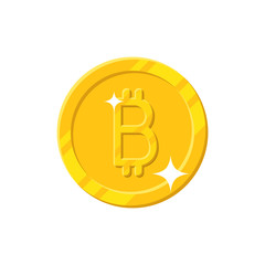 Gold bitcoin coin cartoon style isolated. Shiny gold bitcoin sign for designers and illustrators. Gold piece in the form of a vector illustration