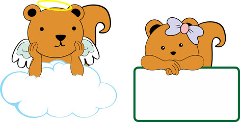 Obraz na płótnie Canvas cute little angel and girl squirrel baby cartoon copyspace in vector format