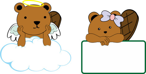 cute little angel and girl beaver baby cartoon copyspace in vector format