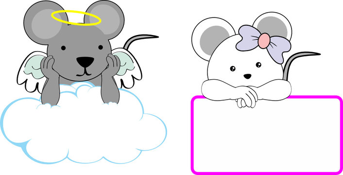 cute little angel boy and girl baby mouse cartoon copy space pack in vector format