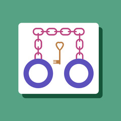 flat vector icon design sex handcuffs and key in sticker style