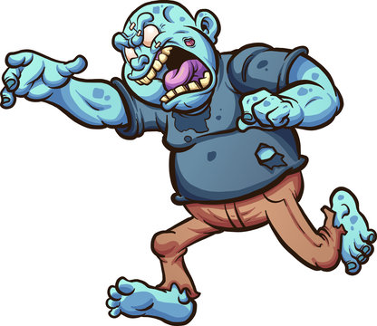 Fat cartoon zombie running and screaming. Vector clip art illustration with simple gradients. All in a single layer. 