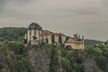 Fototapeta na wymiar Vranov nad Dyji town with castle in cloudy day