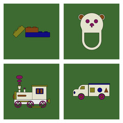 Set of children toys in different sets in flet on white board © gorovits
