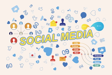 Icons of social networks and symbols of notifications. Flat vector illustration EPS 10