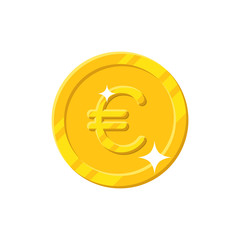 Gold euro coin cartoon style isolated. Shiny gold euro sign for designers and illustrators. Gold piece in the form of a vector illustration