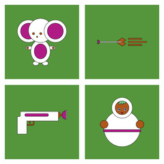 Set of kids toys in flet icons on color backgrounds © gorovits
