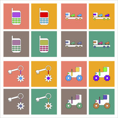 Set of kids toys in flet icons on color backgrounds © gorovits