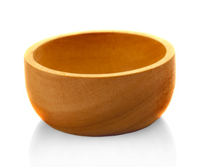 Wooden bowl isolated on white background.