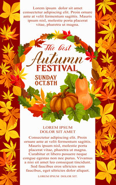 Fall festival poster of autumn vegetable and leaf