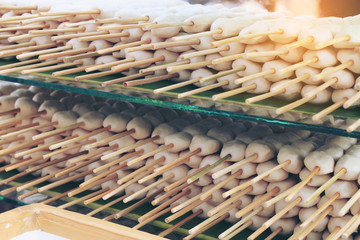 Grilled meatballs in the market. Thai Street Food .
