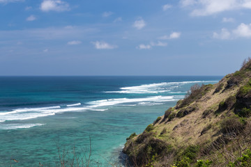 Fototapeta na wymiar Ocean tropical landscape. Travel concept, blue sky. Bali island, Indonesia.
