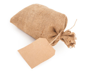 canvas sack with tag