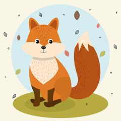 cartoon fox wild animal with falling leaves landscape nature vector illustration