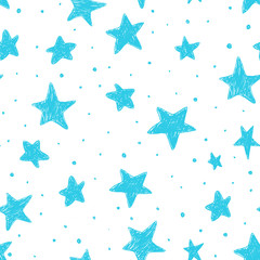 Obraz premium Beautiful seamless night sky pattern with textured stars, hand drawn