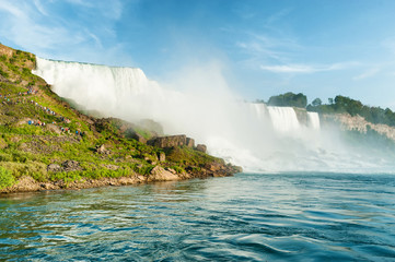 Majestic view on the Niagara Falls US side from the water