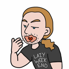 Man yawn wearing lazy weekend shirt cartoon vector illustration