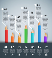 3D infographic design template and marketing icons. Pencil icon.