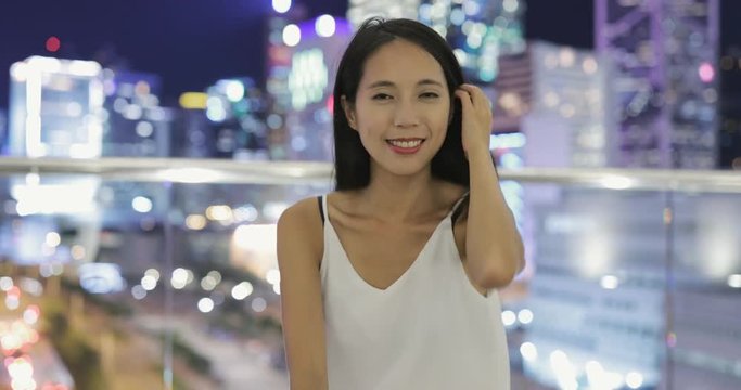 Young asian woman in Hong Kong at night