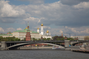 Historical district wide shot Moscow Kremlin river Russia May 2017 