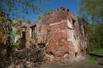 Abandon damaged red bricks building exterior conceptual 