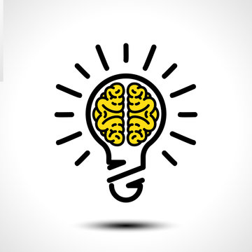  Light bulb idea with brain vector logo template. Corporate icon such as logotype. Creative light bulb idea brain vector