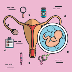 baby fetus uterus icon flat isolated on pink background vector illustration