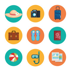 vacation travel set equipment ready for adventure concept vector illustration