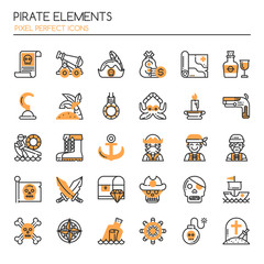 Pirate Elements , Thin Line and Pixel Perfect Icons