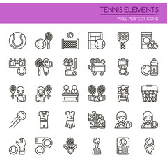 Tennis Elements , Thin Line and Pixel Perfect Icons.