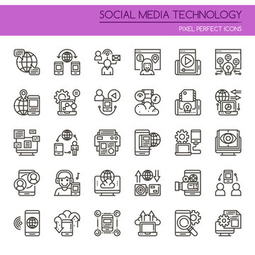 Social Media Technology , Thin Line and Pixel Perfect Icons.
