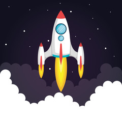 space startup rocket in the clouds style vector illustration