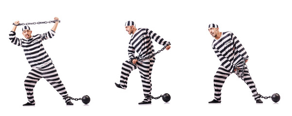 Convict criminal in striped uniform