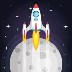 Fototapeta premium space rocket flying in space with moon and stars vector illustration