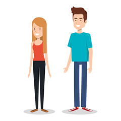 young couple teen character standing people vector illustration