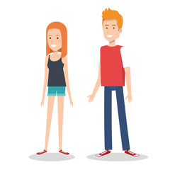 young couple teen character standing people vector illustration